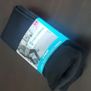 Black Faux Fur Lined Tights 2 Pack S/M